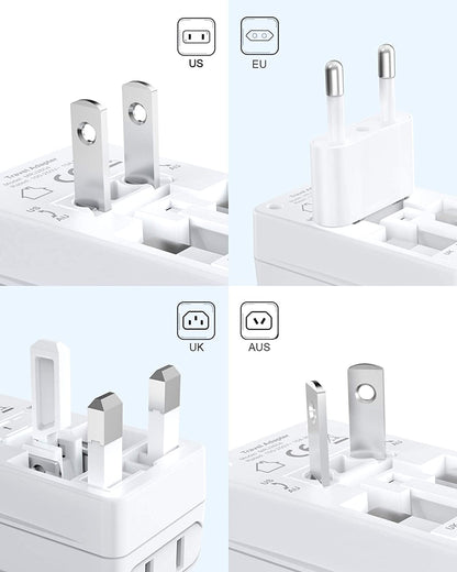 Worldwide Travel Plug Adapter, Dual 100-250V Input Plug Adapter Universal All-In-One Travel Adapter Travel Power Adapter for UK, Europe, AU, JP, US, Type A/I/G/C - 2 Pack